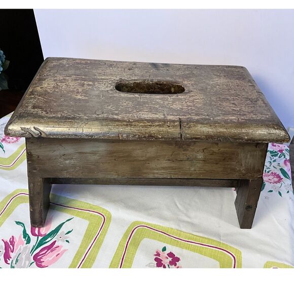 None Other - Center hole stool primitive wooden stool hand made antique